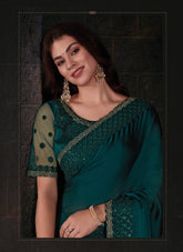 Alluring Teal Blue Colour Saree